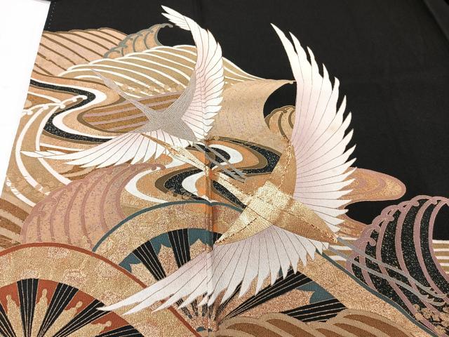 平和屋着物■豪華黒留袖　駒刺繍　立波飛鶴文　正絹　逸品　CABC5618xi