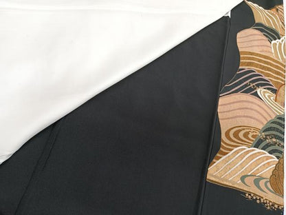 平和屋着物■豪華黒留袖　駒刺繍　立波飛鶴文　正絹　逸品　CABC5618xi