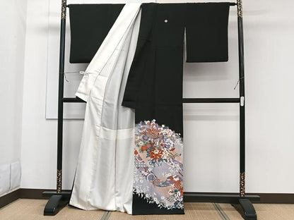 平和屋着物■豪華黒留袖 御所車花文 暈し染め 金彩 正絹 逸品 CABC5650xi