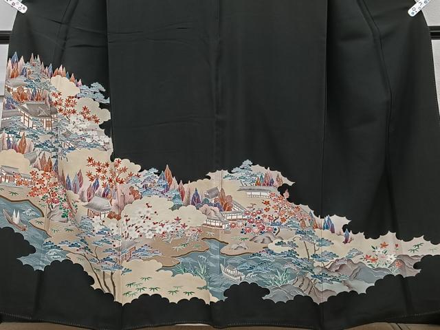 平和屋着物■豪華黒留袖　風景花文　正絹　逸品　CABC5687xi