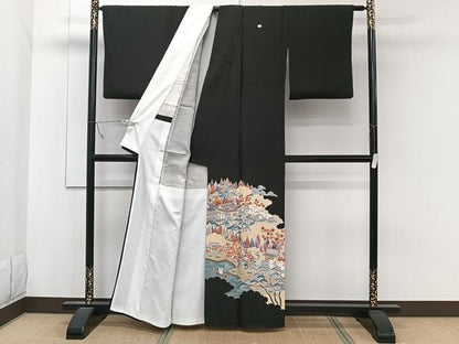 平和屋着物■豪華黒留袖　風景花文　正絹　逸品　CABC5687xi