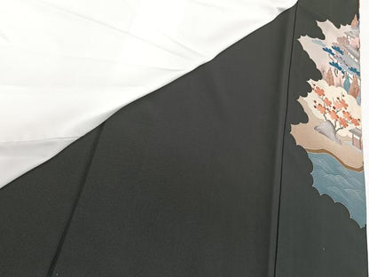 平和屋着物■豪華黒留袖　風景花文　正絹　逸品　CABC5687xi