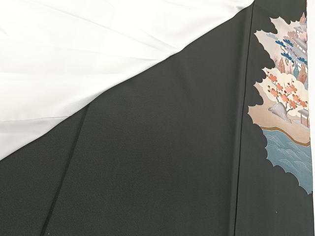 平和屋着物■豪華黒留袖　風景花文　正絹　逸品　CABC5687xi