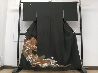 平和屋着物■豪華黒留袖　駒刺繍　鳳凰花鼓文　金彩　正絹　逸品　CABC5688xi