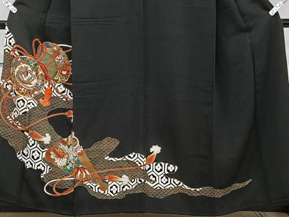 平和屋着物■豪華黒留袖　駒刺繍　鳳凰花鼓文　金彩　正絹　逸品　CABC5688xi