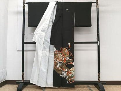 平和屋着物■豪華黒留袖　駒刺繍　鳳凰花鼓文　金彩　正絹　逸品　CABC5688xi