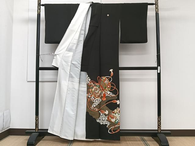 平和屋着物■豪華黒留袖　駒刺繍　鳳凰花鼓文　金彩　正絹　逸品　CABC5688xi