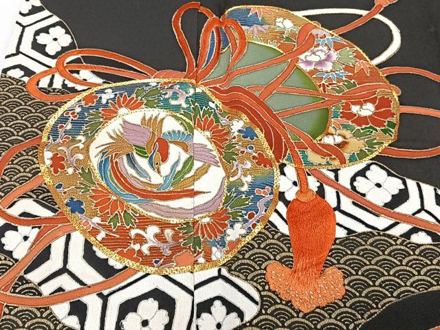 平和屋着物■豪華黒留袖　駒刺繍　鳳凰花鼓文　金彩　正絹　逸品　CABC5688xi