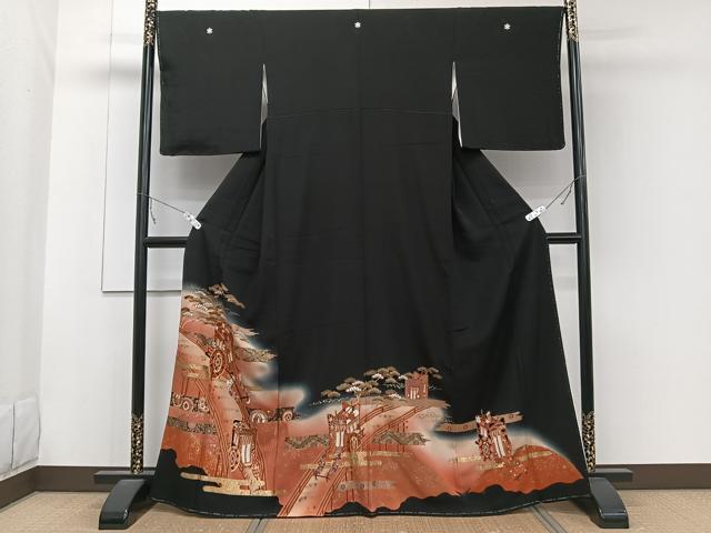 平和屋着物■豪華黒留袖　駒刺繍　御所車花文　暈し染め　金彩　正絹　逸品　未使用　CABC5689xi