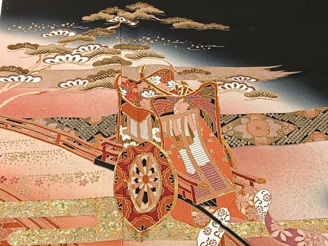 平和屋着物■豪華黒留袖　駒刺繍　御所車花文　暈し染め　金彩　正絹　逸品　未使用　CABC5689xi