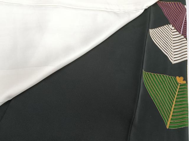 平和屋着物■豪華黒留袖　駒刺繍　枝松文　金彩　正絹　逸品　CABC5690xi