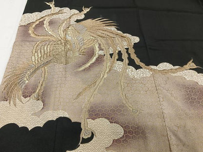 平和屋着物■豪華黒留袖　刺繍　鳳凰文　金彩　正絹　逸品　CABC5692xi