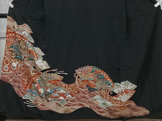 平和屋着物■豪華黒留袖　駒刺繍　人物花文　金彩　正絹　逸品　CABC5696xi