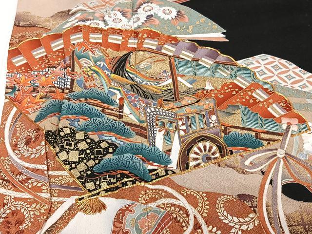 平和屋着物■豪華黒留袖　駒刺繍　人物花文　金彩　正絹　逸品　CABC5696xi