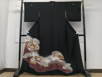 平和屋着物■豪華黒留袖　駒刺繍　地紙花文　暈し染め　金彩　正絹　逸品　CABC5701xi