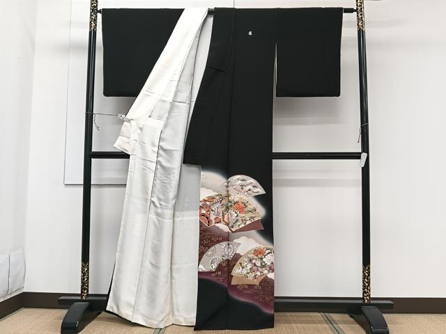 平和屋着物■豪華黒留袖　駒刺繍　地紙花文　暈し染め　金彩　正絹　逸品　CABC5701xi