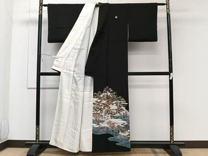 平和屋着物■豪華黒留袖　風景花文　金彩　正絹　逸品　CABC5726xi