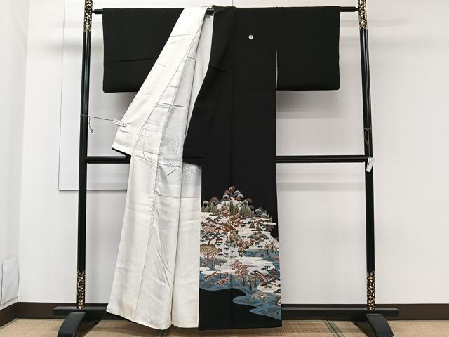 平和屋着物■豪華黒留袖　風景花文　金彩　正絹　逸品　CABC5726xi