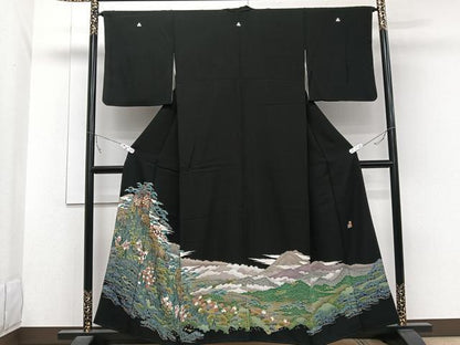 平和屋着物■豪華黒留袖　友禅　作家物　風景文　正絹　逸品　CABC5729xi