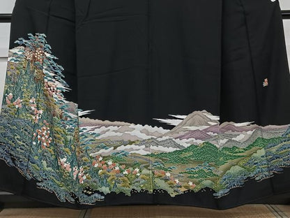 平和屋着物■豪華黒留袖　友禅　作家物　風景文　正絹　逸品　CABC5729xi
