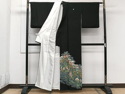 平和屋着物■豪華黒留袖　友禅　作家物　風景文　正絹　逸品　CABC5729xi