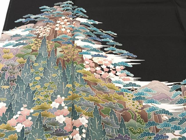 平和屋着物■豪華黒留袖　友禅　作家物　風景文　正絹　逸品　CABC5729xi