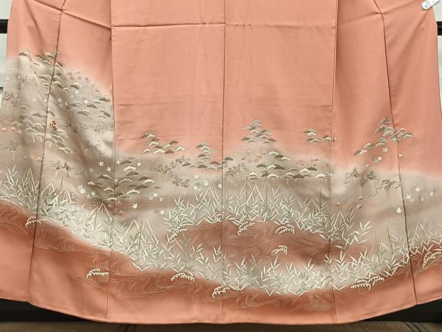 平和屋着物■訪問着 刺繍 松梅文 暈し染め 金彩 正絹 逸品 CABC5748xi
