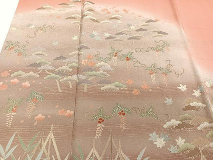 平和屋着物■訪問着 刺繍 松梅文 暈し染め 金彩 正絹 逸品 CABC5748xi