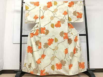 平和屋着物■上質な小紋 地紋お越し 蔦の葉文 カラー胴裏：伽羅色 正絹 逸品 未使用 CABC5802xi