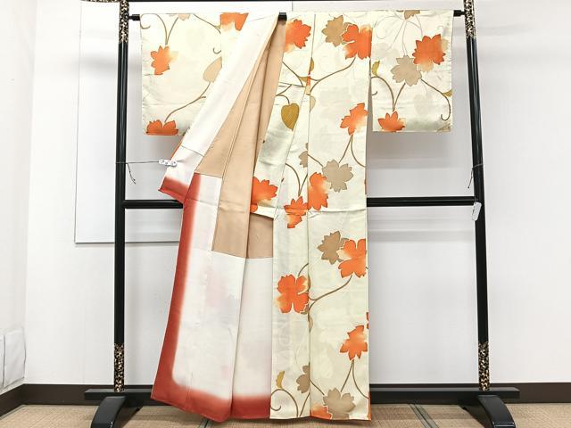 平和屋着物■上質な小紋 地紋お越し 蔦の葉文 カラー胴裏：伽羅色 正絹 逸品 未使用 CABC5802xi