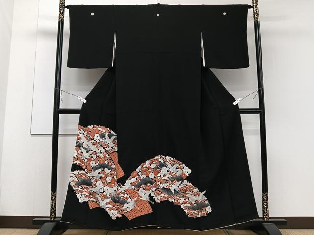 平和屋着物■豪華黒留袖 刺繍 飛鶴吉祥花文 正絹 逸品 CABC5812xi