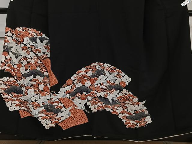 平和屋着物■豪華黒留袖 刺繍 飛鶴吉祥花文 正絹 逸品 CABC5812xi