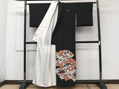平和屋着物■豪華黒留袖 刺繍 飛鶴吉祥花文 正絹 逸品 CABC5812xi