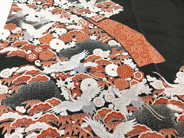 平和屋着物■豪華黒留袖 刺繍 飛鶴吉祥花文 正絹 逸品 CABC5812xi
