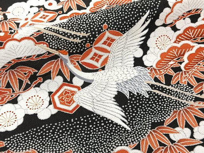平和屋着物■豪華黒留袖 刺繍 飛鶴吉祥花文 正絹 逸品 CABC5812xi