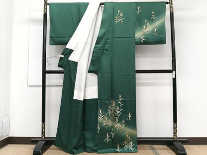 平和屋着物■訪問着 刺繍 草葉文 暈し染め 金彩 正絹 逸品 CABC5813xi