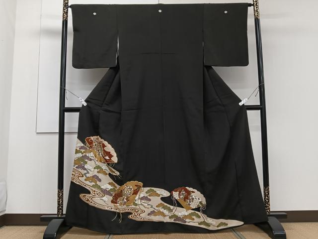 平和屋着物■豪華黒留袖 駒刺繍 流水枝松文 金彩 正絹 逸品 CABC5821xi