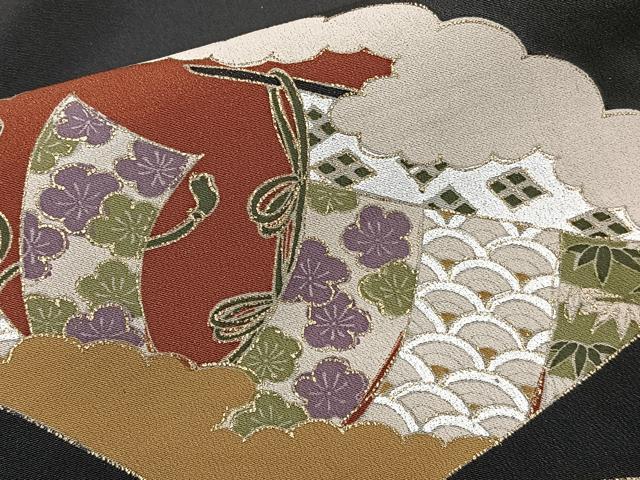 平和屋着物■豪華黒留袖 駒刺繍 流水枝松文 金彩 正絹 逸品 CABC5821xi