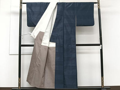 平和屋着物■上質な紬 横縞 正絹 逸品 CABC5826xi