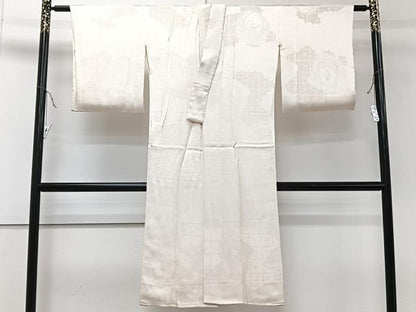平和屋着物■長襦袢 袷 雲取り飛鶴地紋 正絹 逸品 CABC5846xi