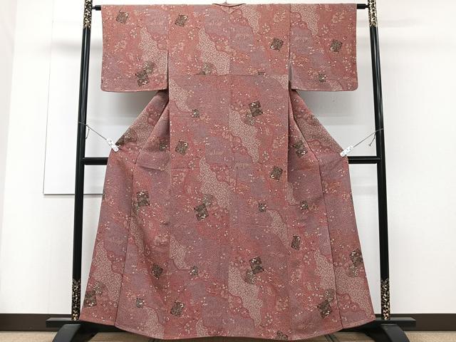 平和屋着物□上質な小紋 道長色紙花文 鬼しぼ縮緬 正絹 逸品