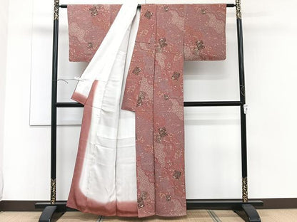 平和屋着物■上質な小紋 道長色紙花文 鬼しぼ縮緬 正絹 逸品 未使用 CABC5880xi