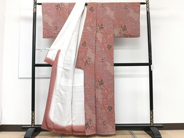 平和屋着物■上質な小紋 道長色紙花文 鬼しぼ縮緬 正絹 逸品 未使用 CABC5880xi