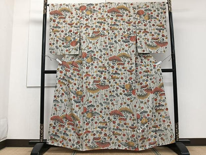 平和屋着物■上質な小紋 型染め 笠松花文 正絹 逸品 CABC5887xi