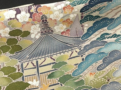 平和屋着物■豪華黒留袖　友禅　作家物　風景花文　正絹　逸品　CABC5892xi