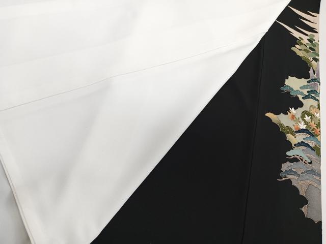 平和屋着物■豪華黒留袖　友禅　作家物　風景花文　正絹　逸品　CABC5892xi