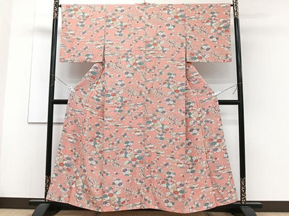 平和屋着物■上質な小紋 流水花文 鬼しぼ縮緬 正絹 逸品 CABC5925xi
