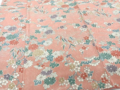 平和屋着物■上質な小紋 流水花文 鬼しぼ縮緬 正絹 逸品 CABC5925xi