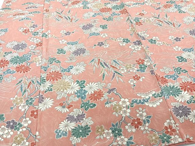 平和屋着物■上質な小紋 流水花文 鬼しぼ縮緬 正絹 逸品 CABC5925xi