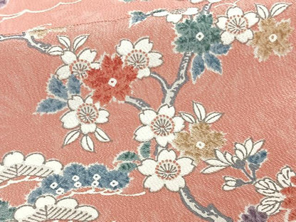 平和屋着物■上質な小紋 流水花文 鬼しぼ縮緬 正絹 逸品 CABC5925xi